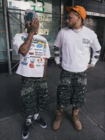 bottega desires distressed camo cargo shorts